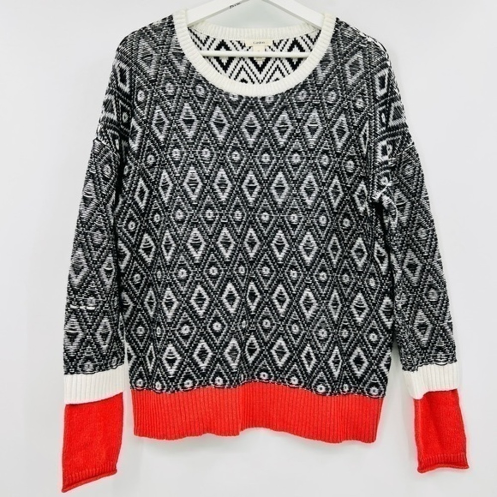 Caslon Sweater Faux Layered‎ Drop Sleeve Relaxed Black Argyle Womens Medium